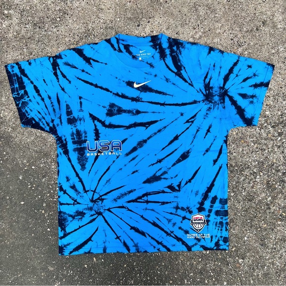 Nike Tie Dye Blue Gold Graphic T-Shirt Swoosh Logo USA Basketball Tee - Picture 4 of 11